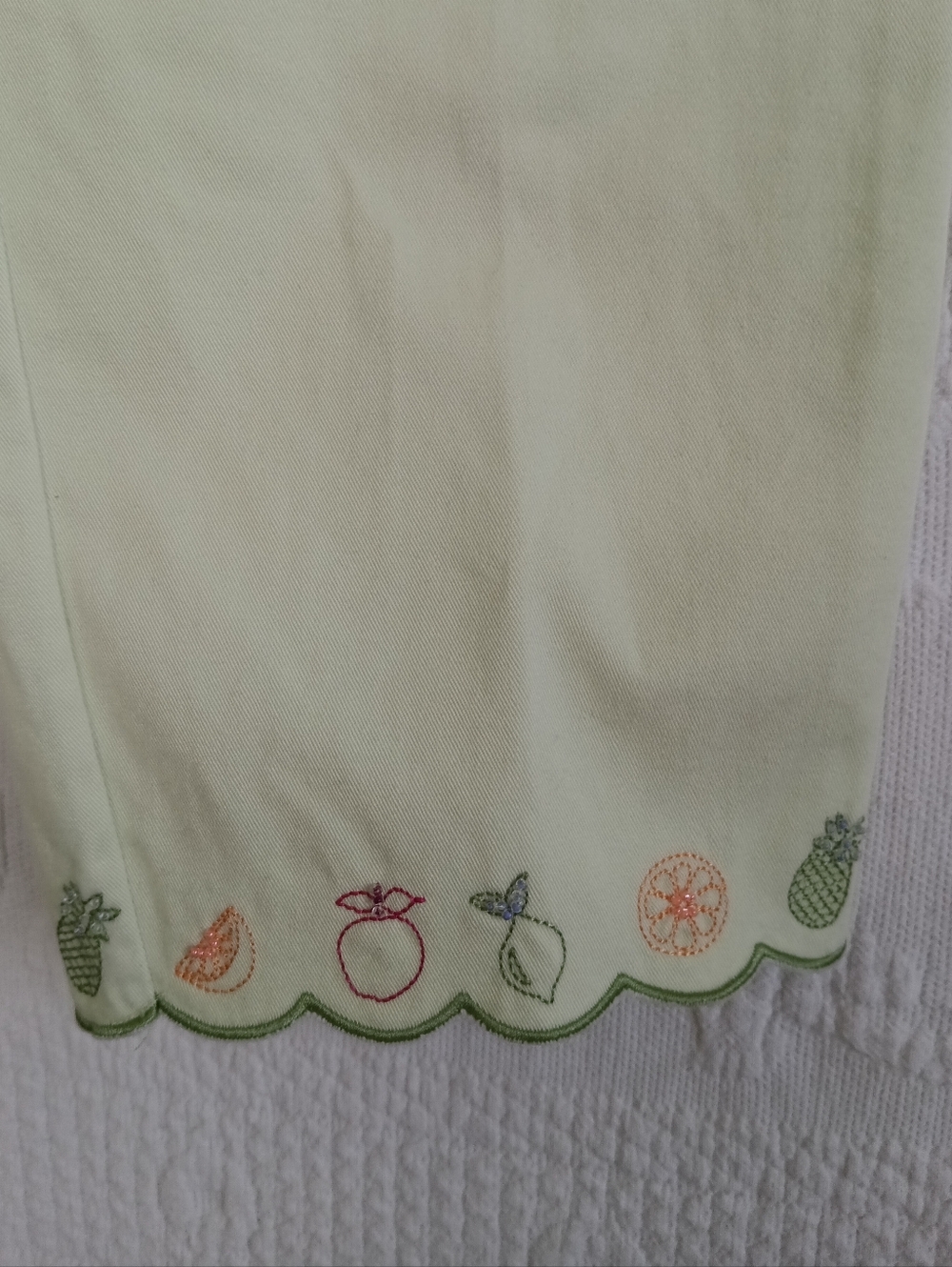 Christopher & Banks Lime Green Fruit Chinos Embroidered Cropped retro Summer Bbq - Picture 5 of 12